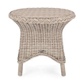 Vidéki vintage stílusú,, natúr színű műrattan kerti kisasztal.